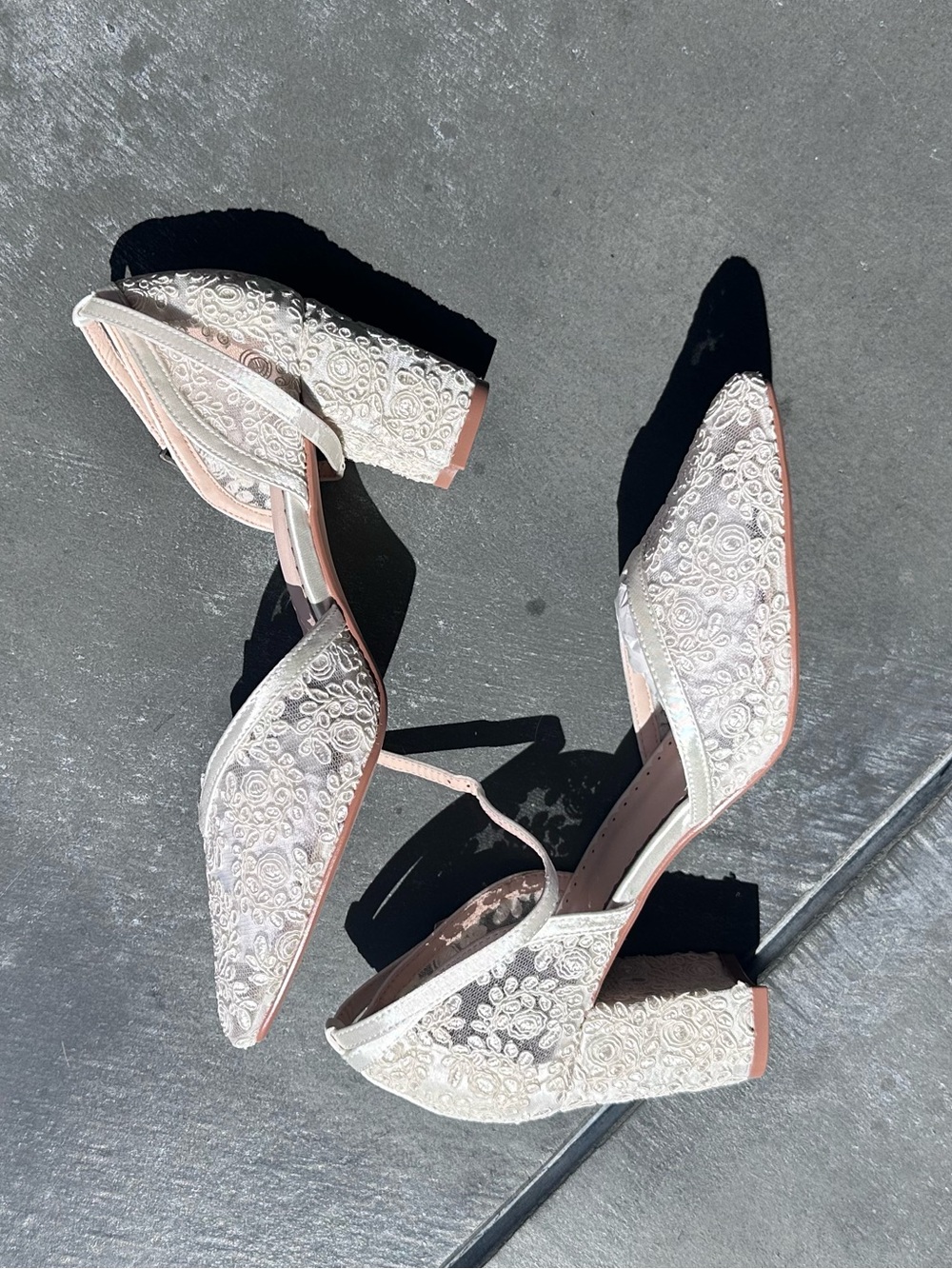 Lace Pointed-Toe Ankle-Strap Heels in Ivory - Picture 2 of 3